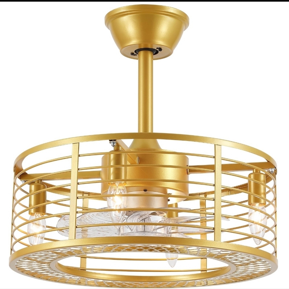 Dannilong Golden Low Profile Ceiling Fan, Bladeless Caged Ceiling Fans with Ligh